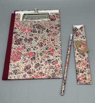 Klemmmappe Stifthalter Bleistift Kugelschreiber Dekor Blumen rot Geschenkset